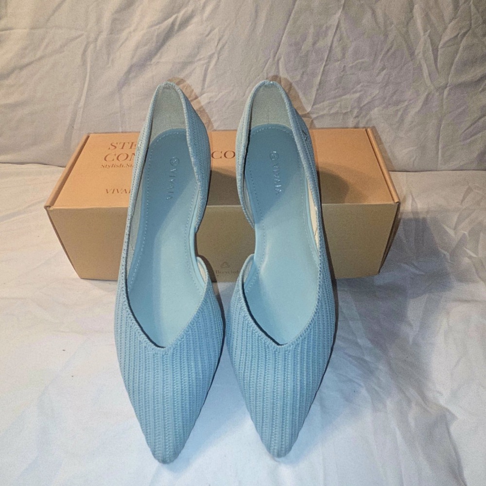 VIVAIA Sky Blue Knit Pointed Toe D'Orsay Flats Shoes EU 39 US 8‎ - Picture 2 of 9